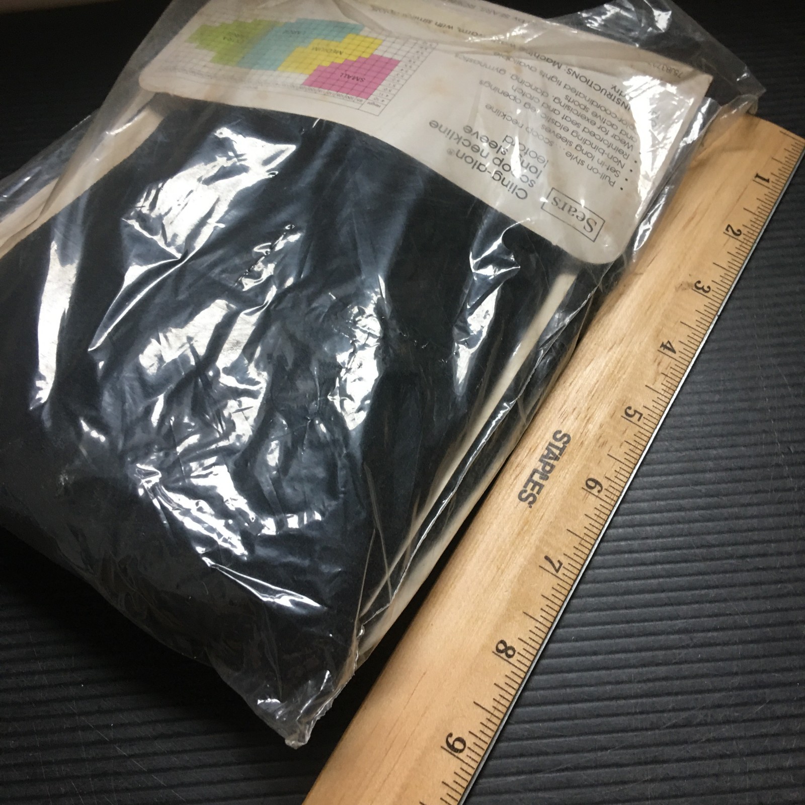 Vintage 1970s Sears Cling-Alon Black Long Sleeve Scoop Neckline Leotard Size M