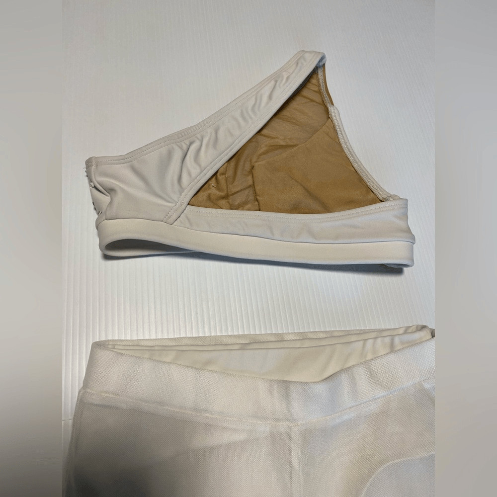 AA dance costume 2 piece set white custom rhinestoned top pants XSA adult LC