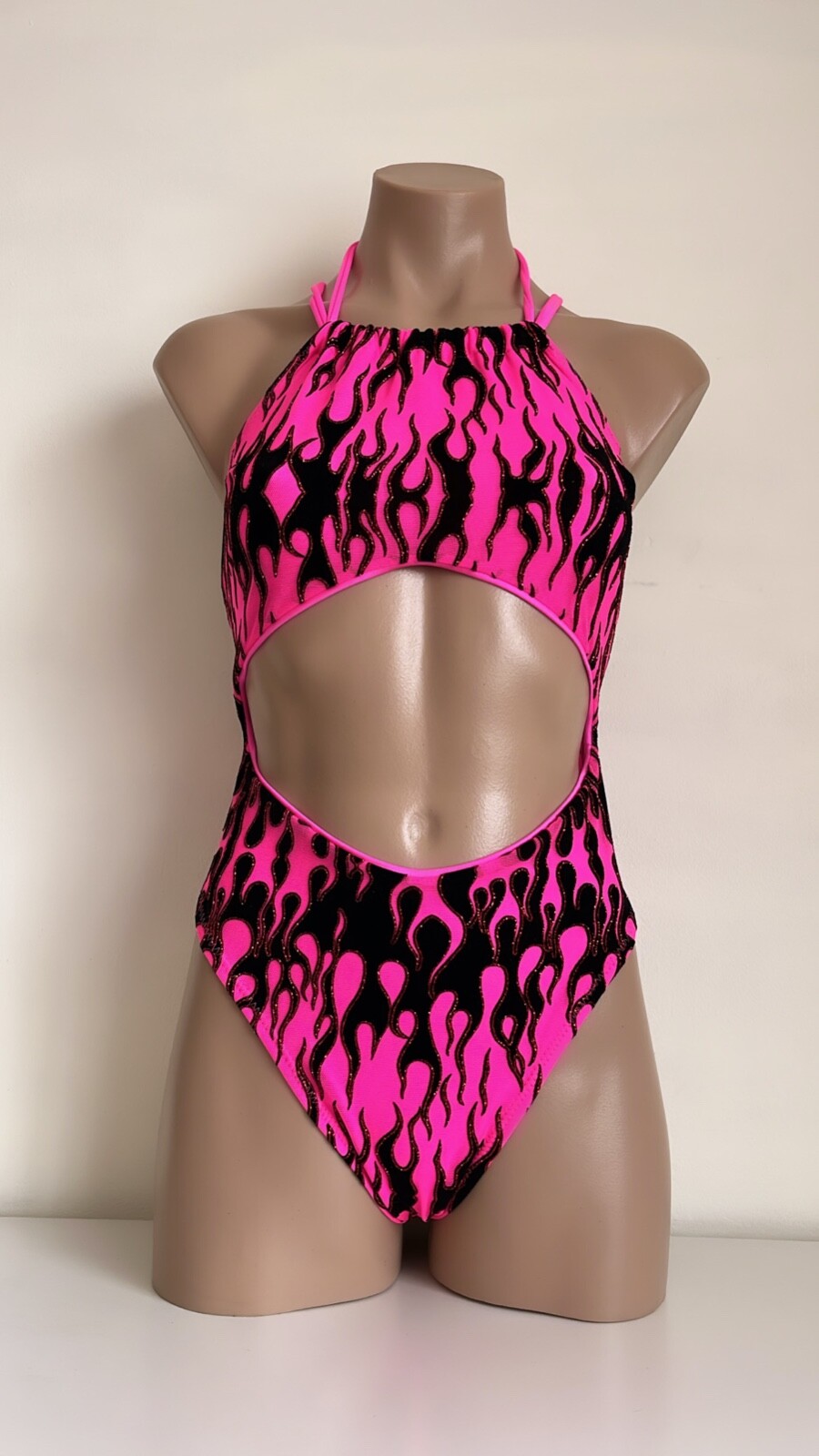 Schminke 🔥 Flames fire Monokini pole dance wear mesh UV neon luminous bodysuit