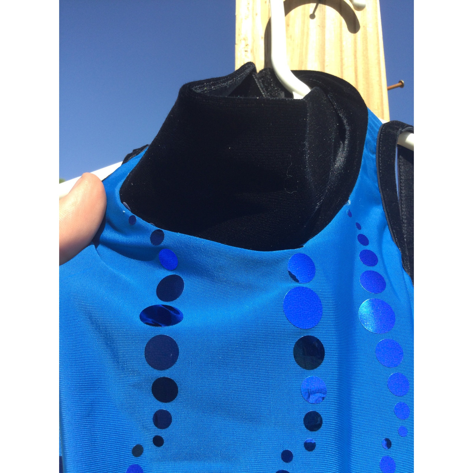 Art Stone Adult Leotard Size Small SA Blue Black Dancewear Tap Jazz Sequin Pleat