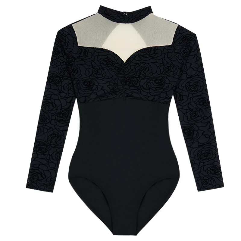 Ballet for Women Adult Black Lace Gymnastics Aerialist Long Sleeve Dance