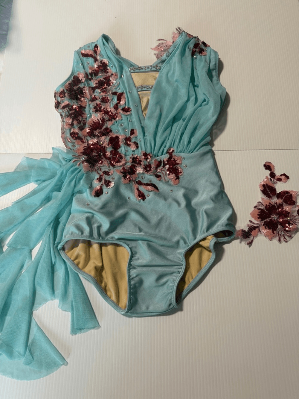 Glamour solo dance costume aqua blue lyrical contemporary mesh dress XSA