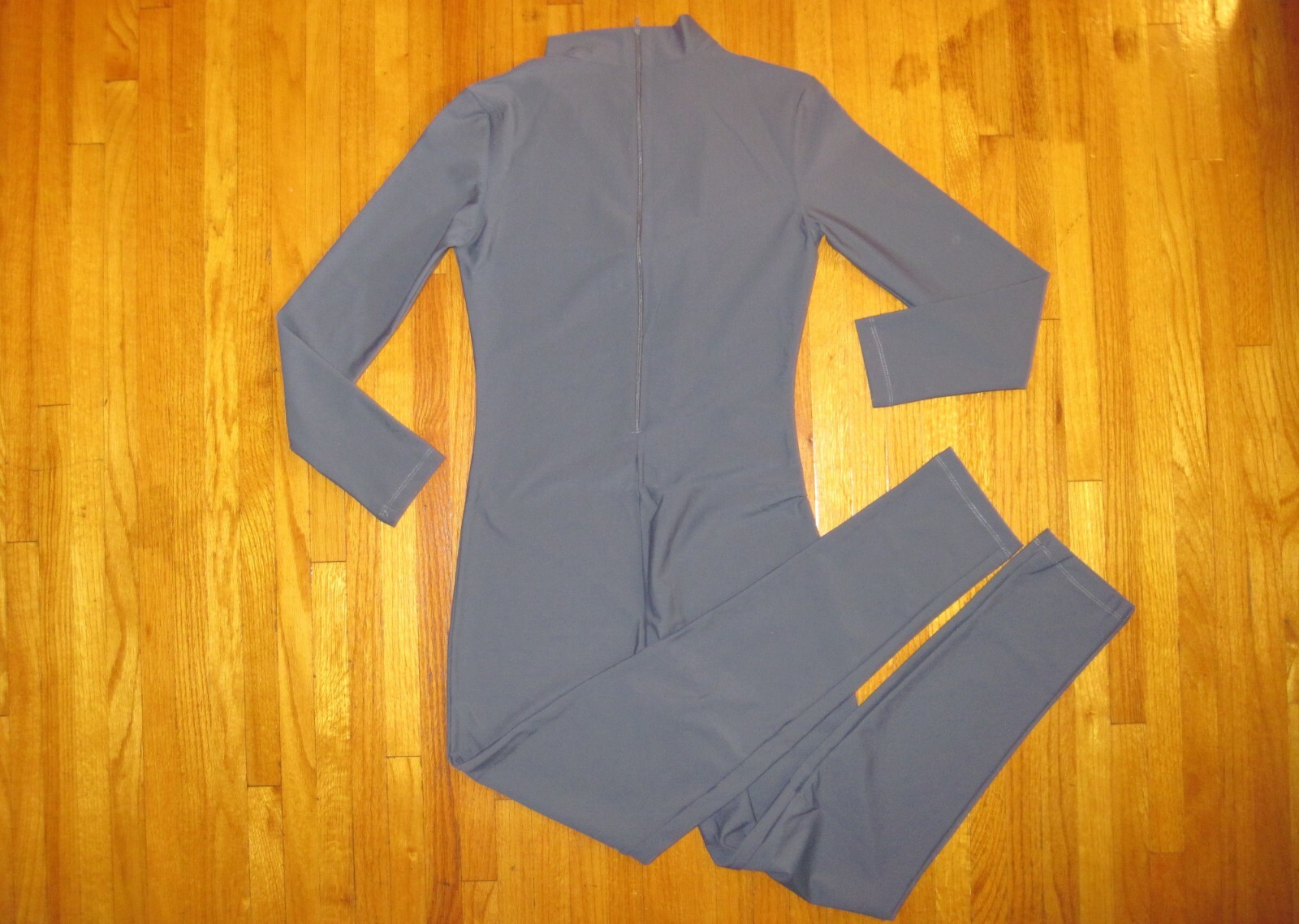 Plus Size Shiny Dark Gray Long Sleeve T-Neck Foot Less Unitard Size XL-14-16 New