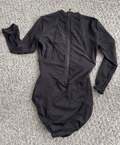 Long Mesh Sleeves Black Leotard High Neck Size M. GUC