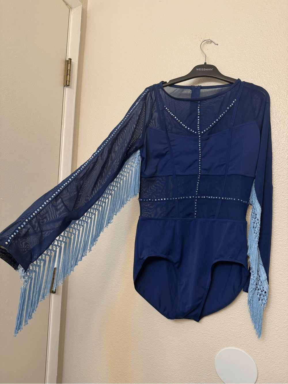 WEISSMAN solo custom illusion Dance Costume navy blue caged leotard MT10574 LA