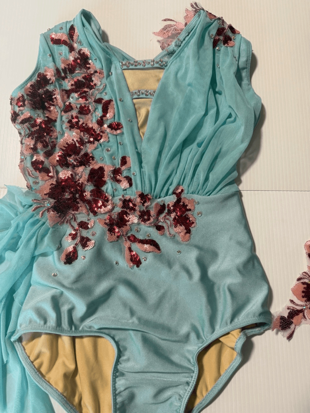 Glamour solo dance costume aqua blue lyrical contemporary mesh dress XSA