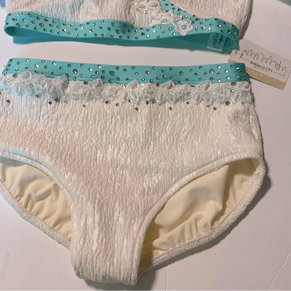 Custom solo 2 piece dance costume lyrical contemporary white aqua convention MA