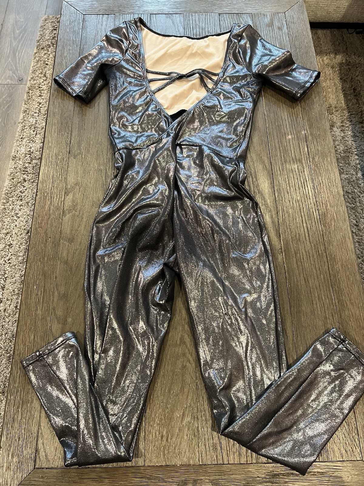 Women’s Weissman dance costume Size MA leotard Silver