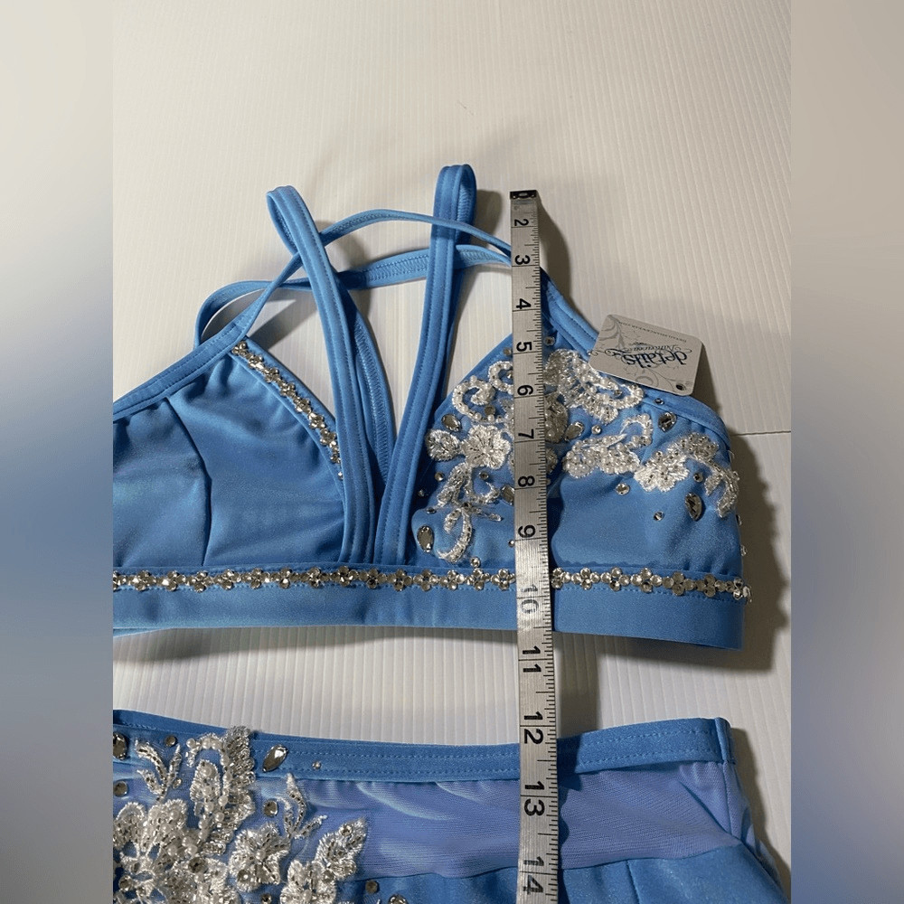 Custom solo dance convention contemporary costume 2 piece light blue MA adul NEW