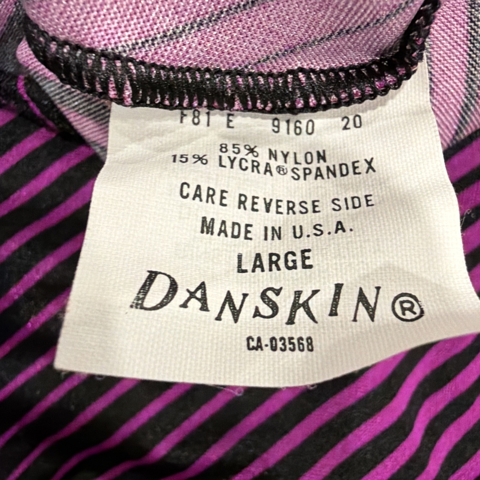 Vintage Danskin Purple Black Stripes Long Sleeve Leotard Size M Adult Dance