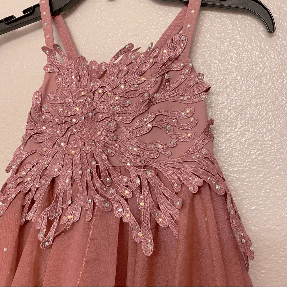 Glamour solo dance costume pink mauve lyrical rhinestone chiffon dress LC child