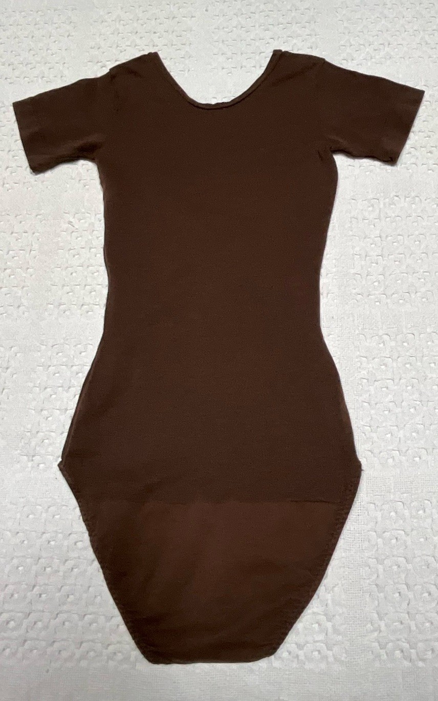 VTG SEARS CLING-ALON BROWN LEOTARD SHORT SLEEVE SCOOP NECK DANCE GYMNASTICS*S/M