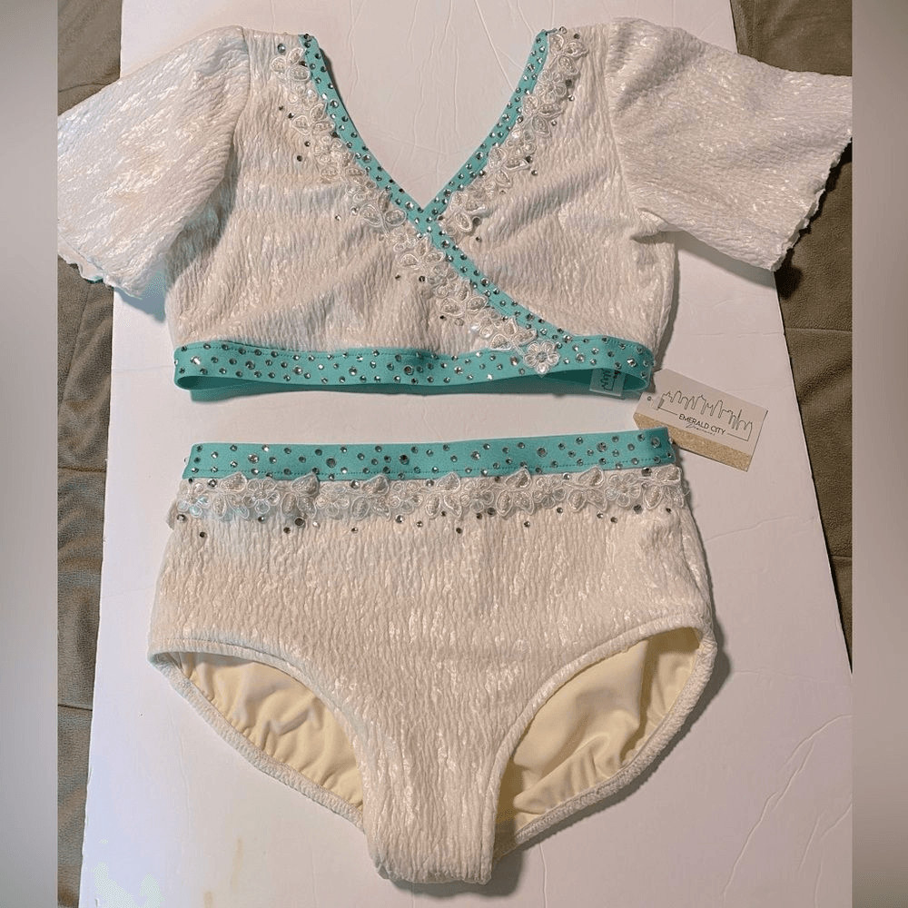 Custom solo 2 piece dance costume lyrical contemporary white aqua convention MA