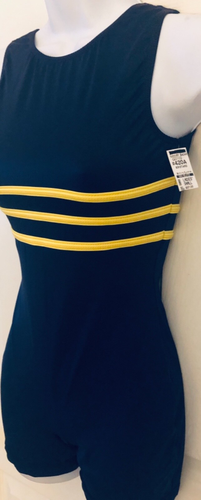 GK BIKETARD ADULT SMALL NAVY NYLON/SPANDEX TRIPLE TRIM DANCE GYMNAST TANK Sz AS