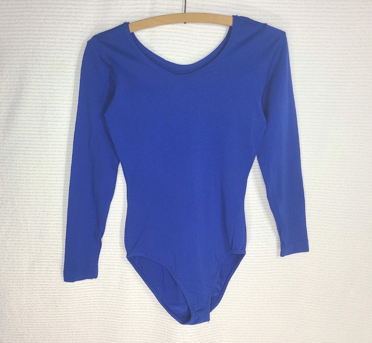 Vintage 1970s Stretch Leotard Long Sleeve Navy Blue Retro Gymnastics Women Small
