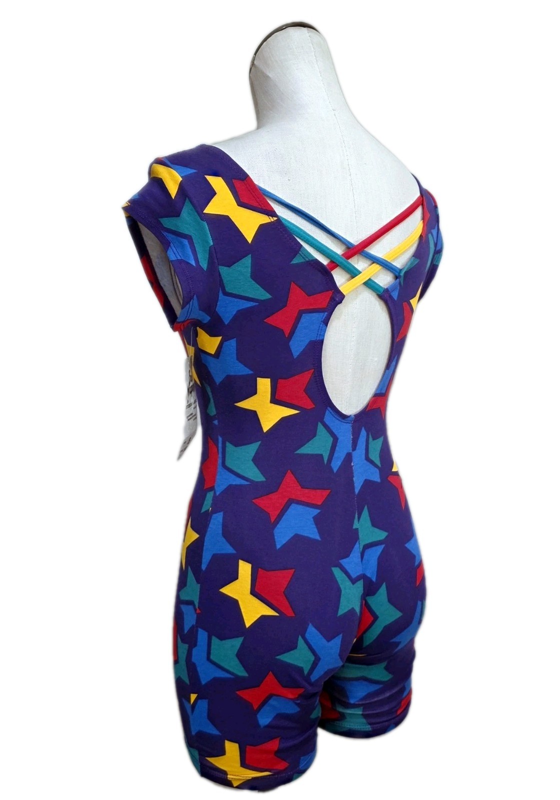 Body Wrappers VTG Rainbow Stars Strappy Keyhole Cotton Biketard CXL/ Adult XS