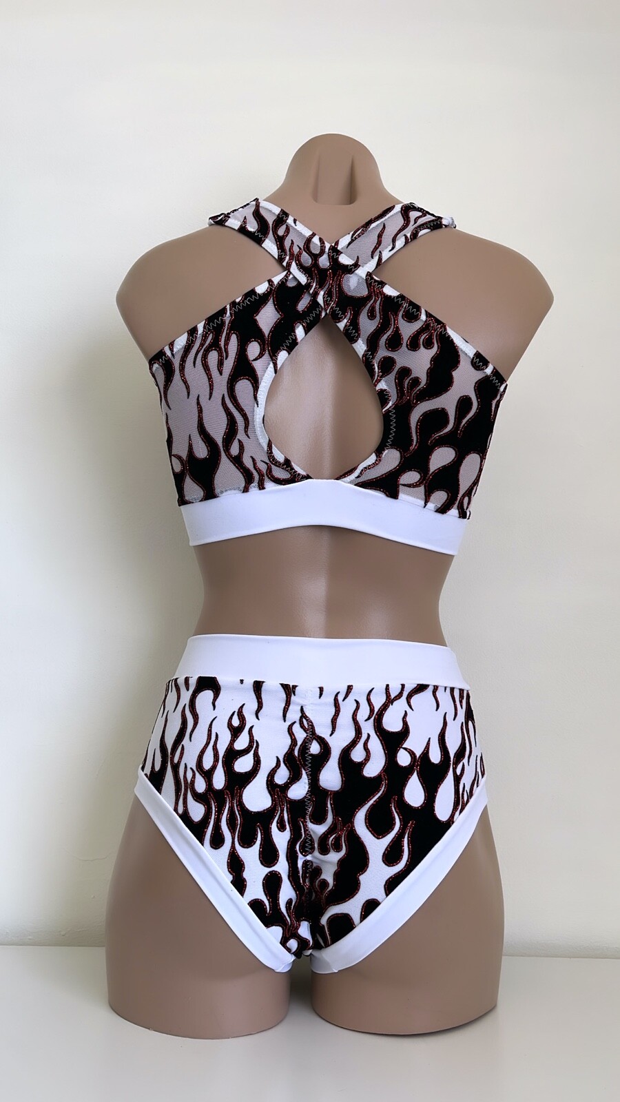 Schminke 🔥 Flames fire pole dance wear mesh UV ethereal neon crop top & bottoms