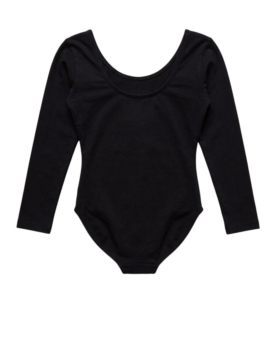 Adult Small Black Long Sleeve Leotard Scoop Neck Deadstock Made In USA