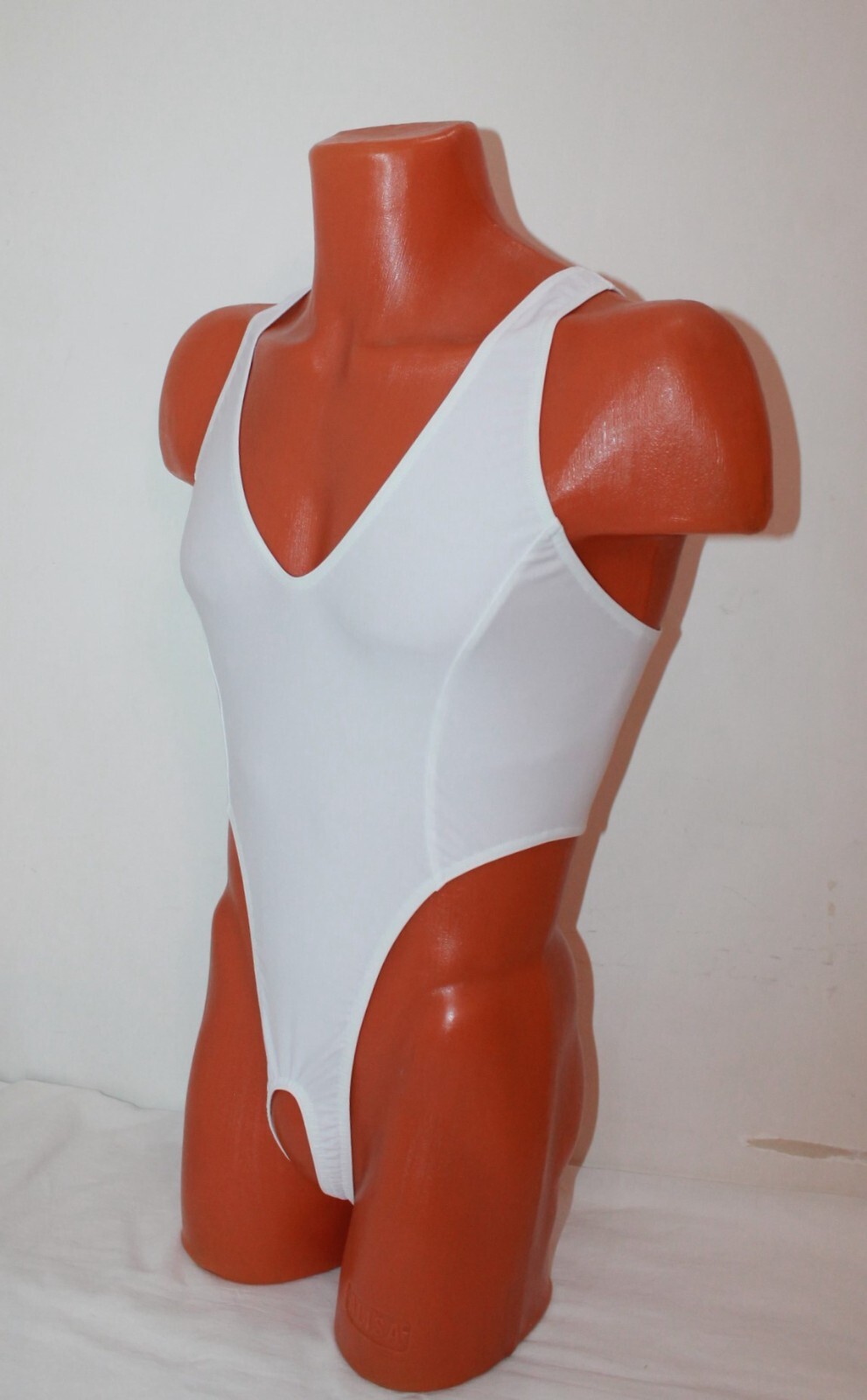 Men Thong Leotard 151-50 Hole Crotch White Spandex Size M