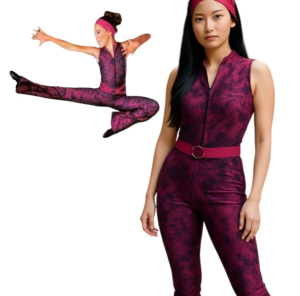 Lot of 4 Frenzy Adult Medium Dance Costume Cerise Foiled Denim Unitard Jumpsuit