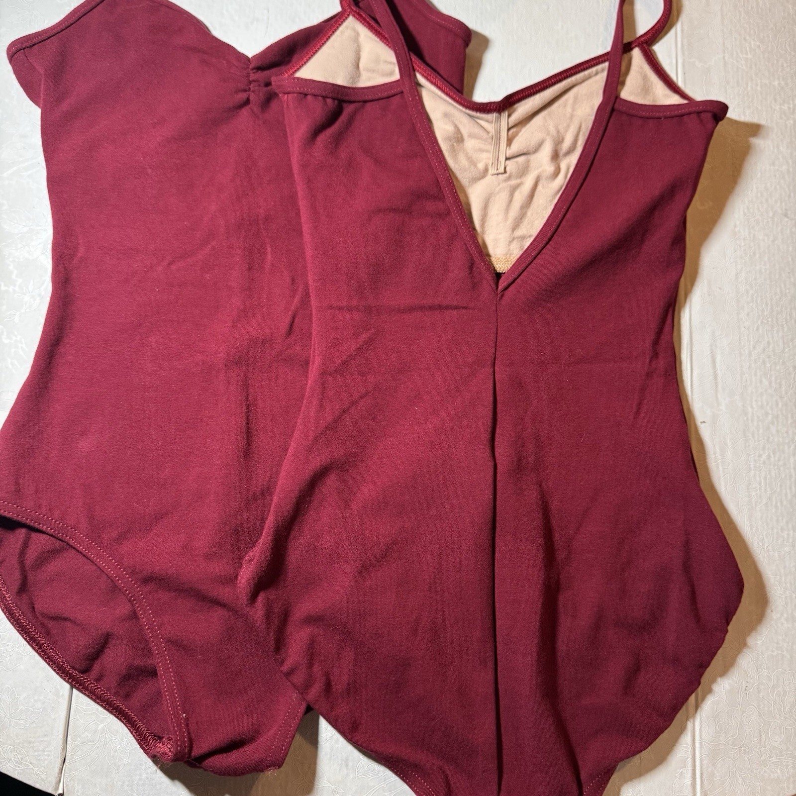 TWO Balera Dancewear 90% Cotton Burgundy Leotards Adult Size Small Womens Dance