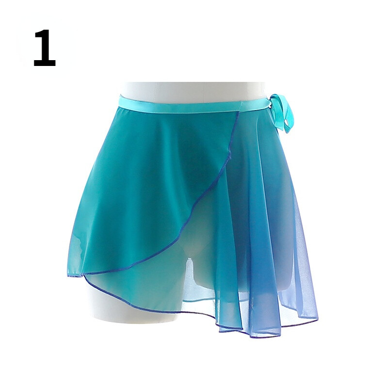 Women Ballet Dance Wrap Skirt Mini Chiffon Practice Gradient Color Dancewear New