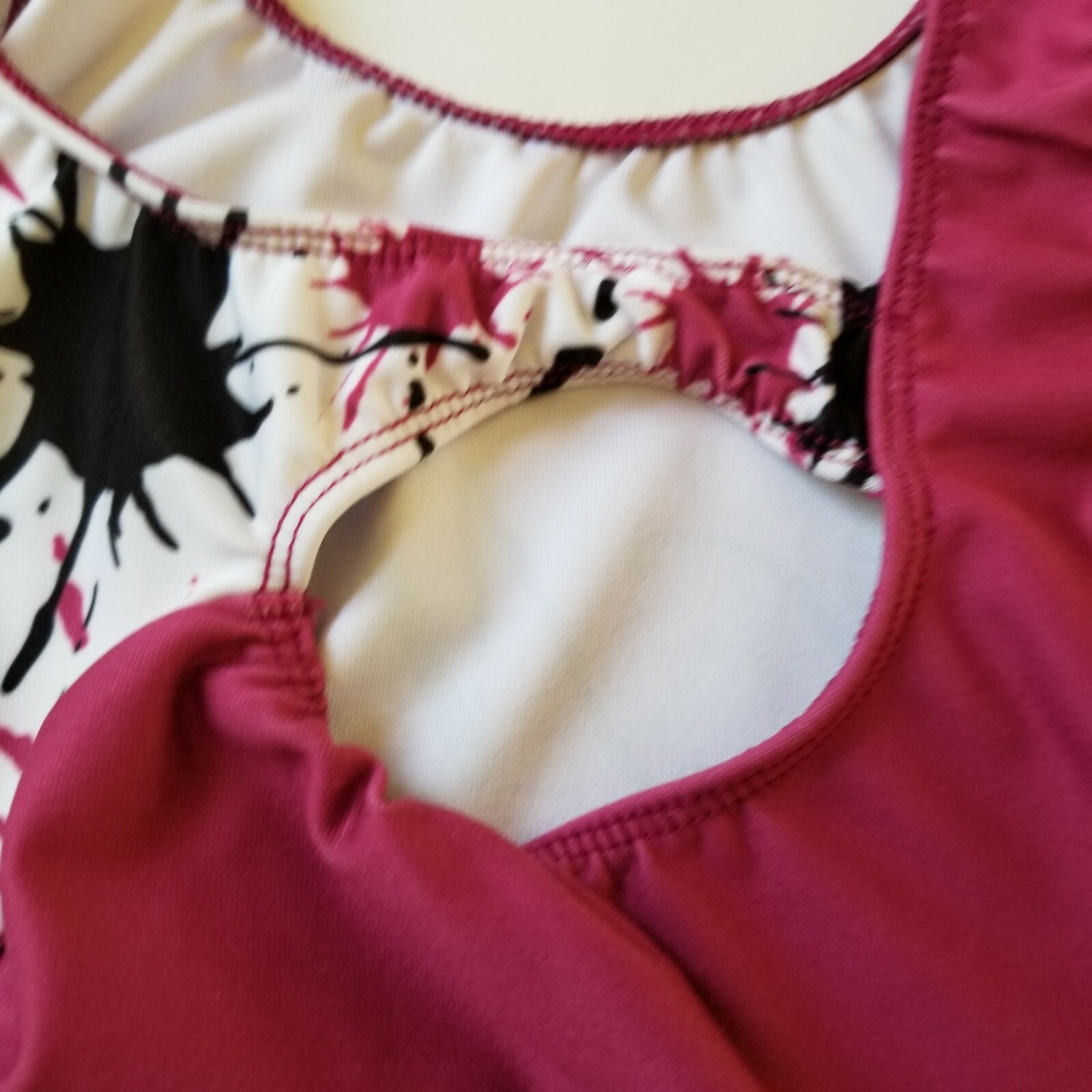 Motionwear Dance Leotard Womens Petite PA Dark Pink Black White Splash ACM Logo