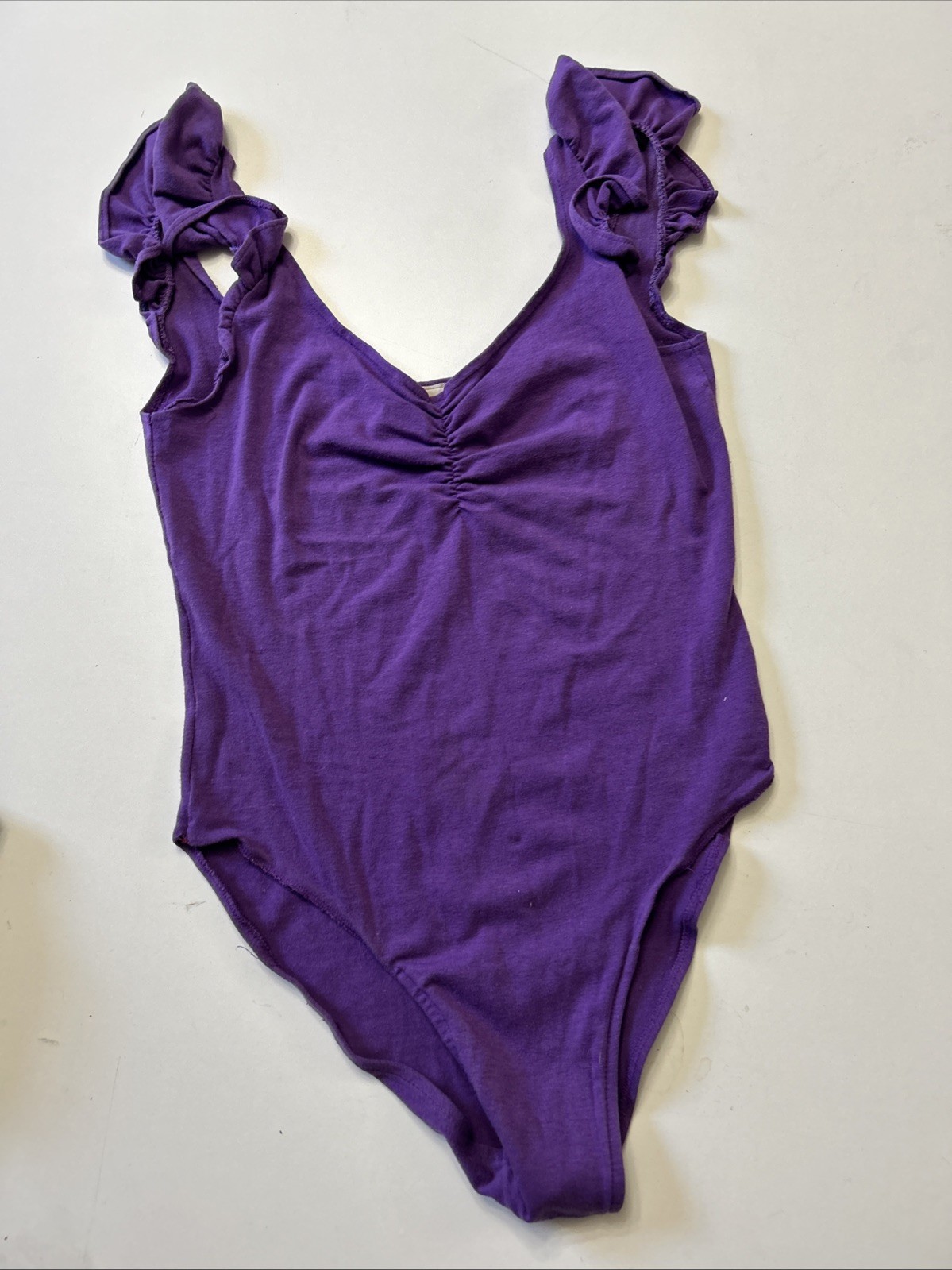 Vintage 80s The East Side Clothing Leotard Ruffle Purple Aerobics Bodysuit
