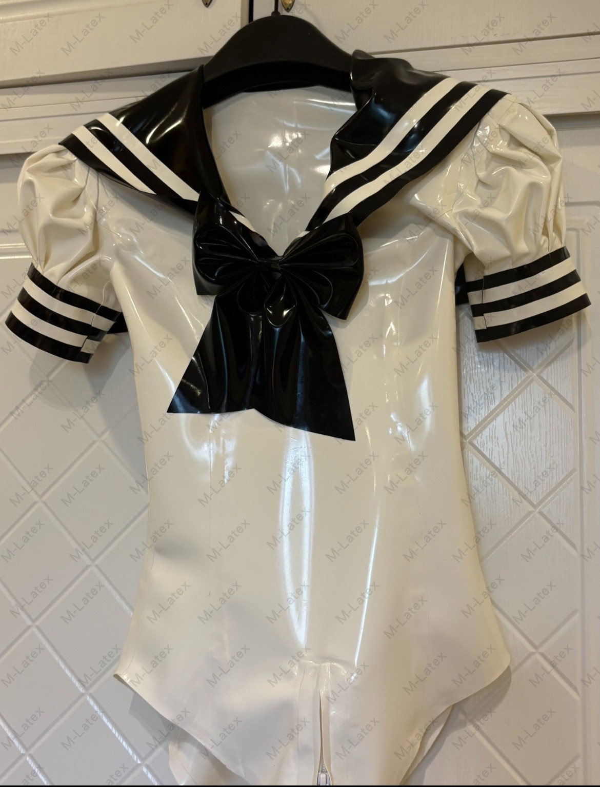 Latex Rubber Gummi puff sleeves Leotard bodysuit bow customized 0.7mm #1454-7