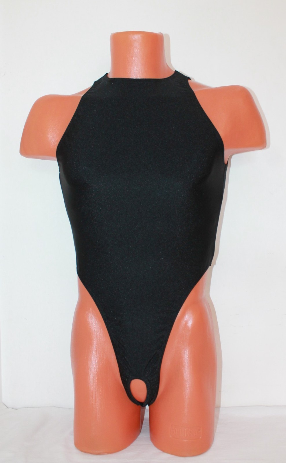 Men Thong Leotard 154-56 Open Back Hole Crotch Black Spandex Size XL