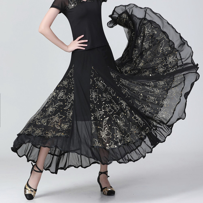Ladies Ballroom Skirt Modern Dance Wear Ruffle Waltz Latin Swing Dancewear Mesh