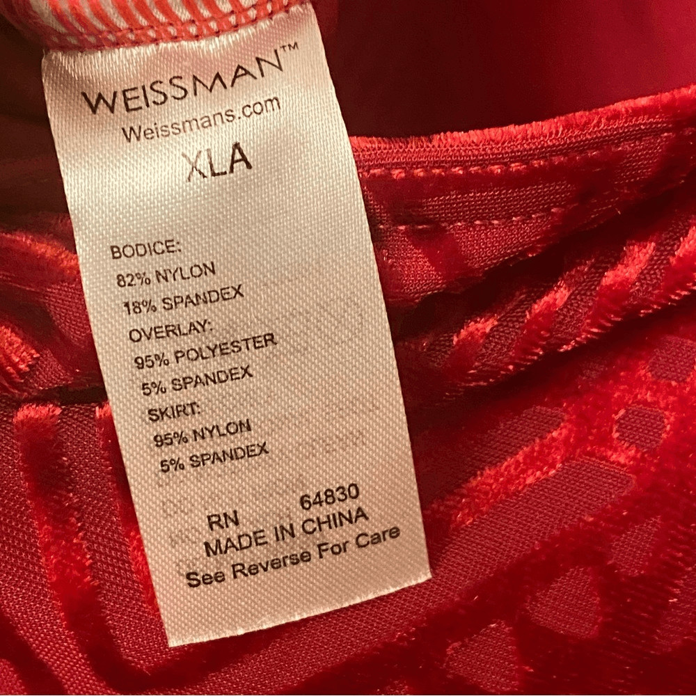 Weissman Dance costume red maxi mesh flocked dress More 12261 Adult XLA