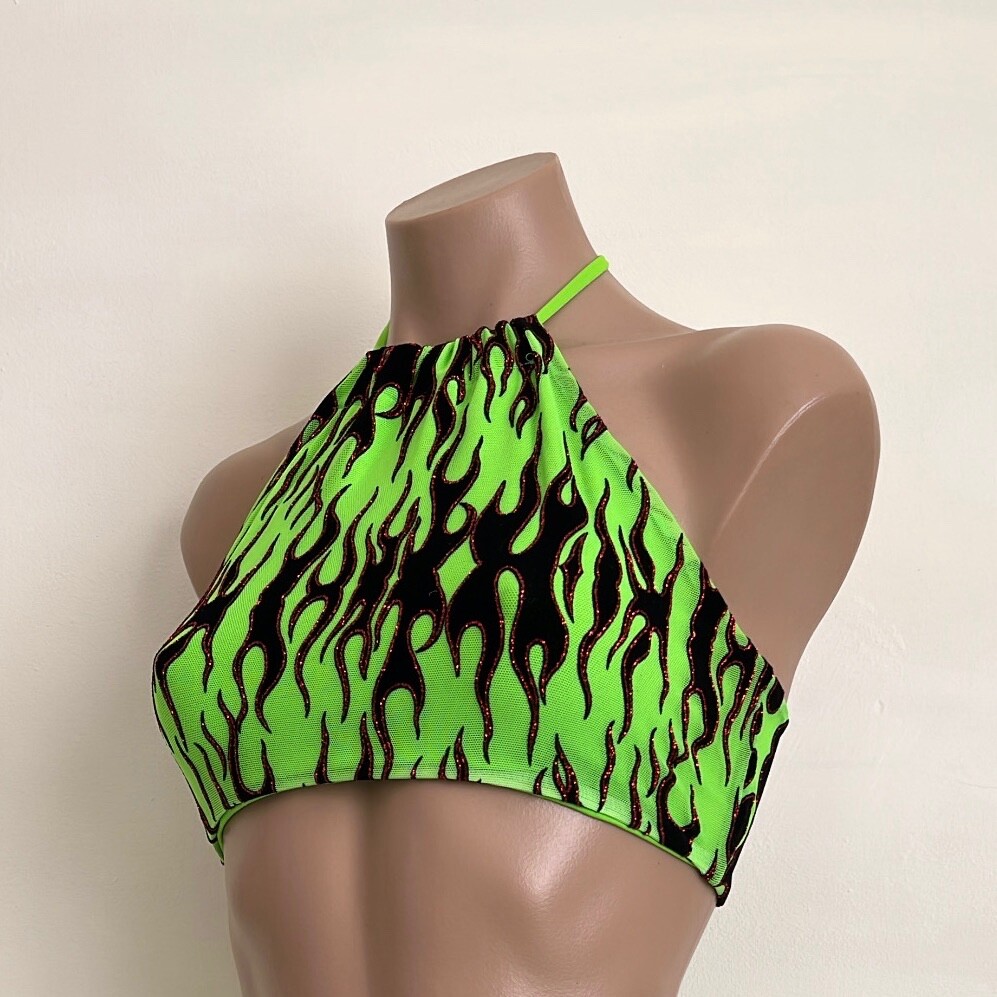 Schminke 🔥 Flames fire halter top dance wear mesh & spandex UV neon luminous