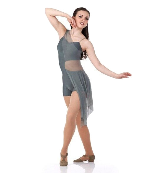 The Journey GRAY Adult X-Large Lyrical Dance Costume Unitard Attached Drape