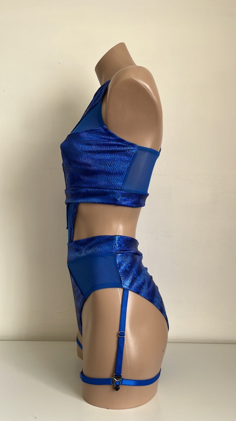 Schminke🦎 Hybrid dance wear pole-wear mesh blue hologram reptile bodysuit tiger