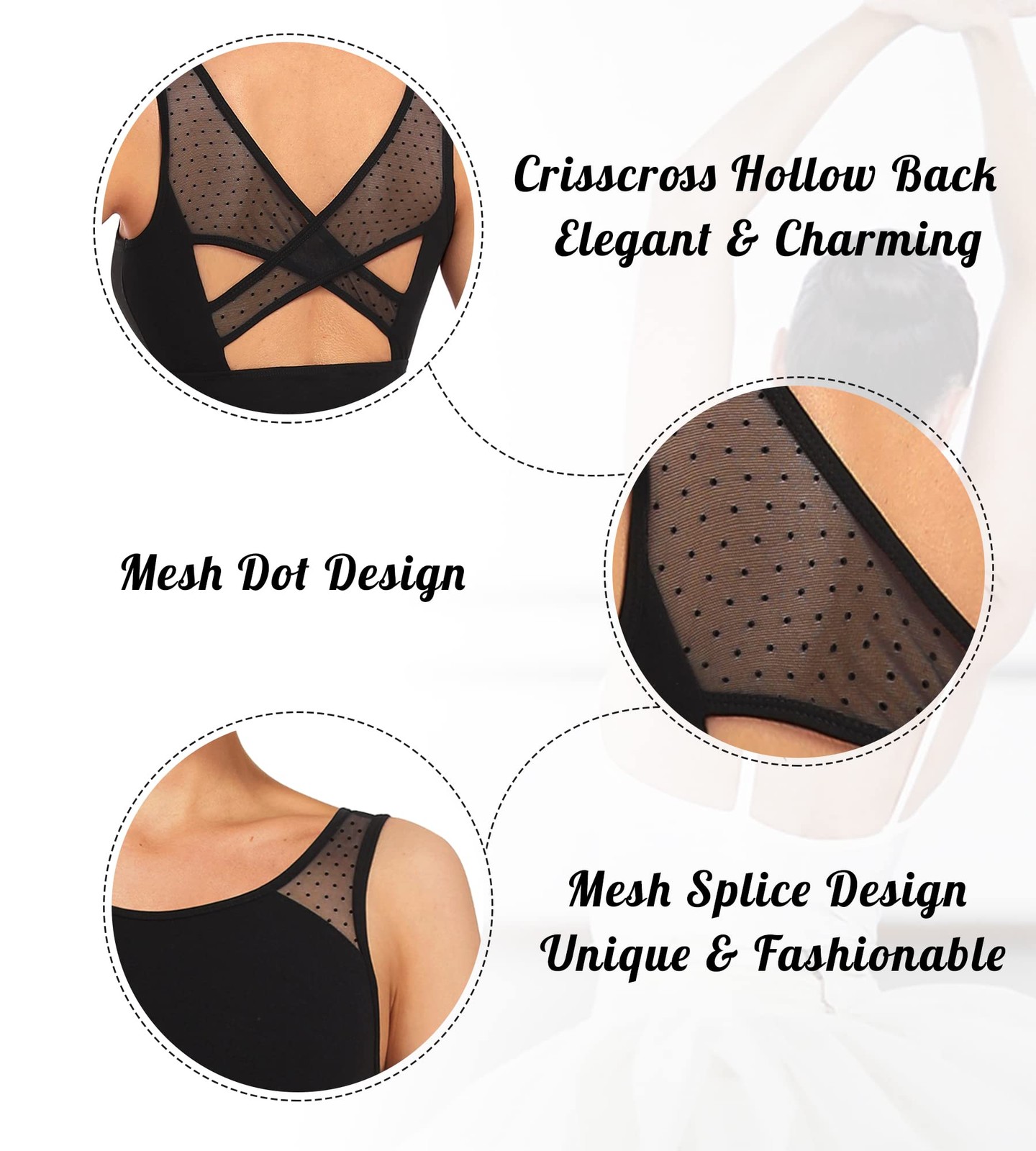 WYHDY Women Ballet Mesh Dance Leotard Tank Top Crisscross Small, Black-mesh