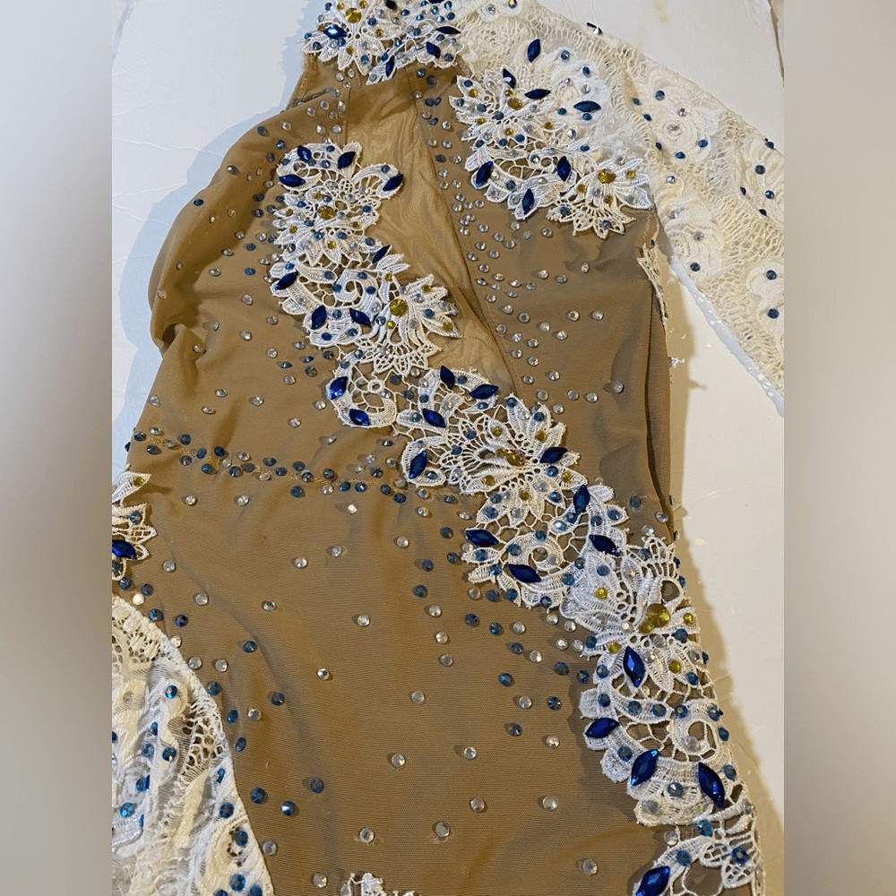 Custom made glamorous mature solo ballroom dance costume rhinestoned SA adult