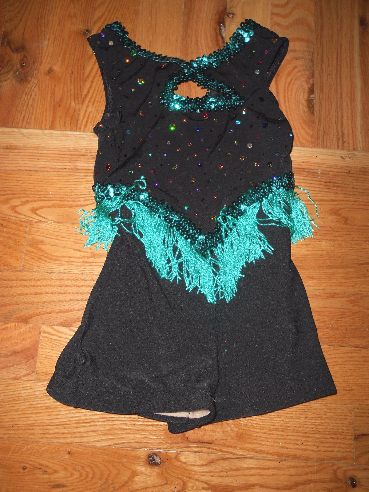Dance Costume SHORTY UNITARD LADIES SPOTLIGHT FOIL JADE Green SEQUIN FRINGE