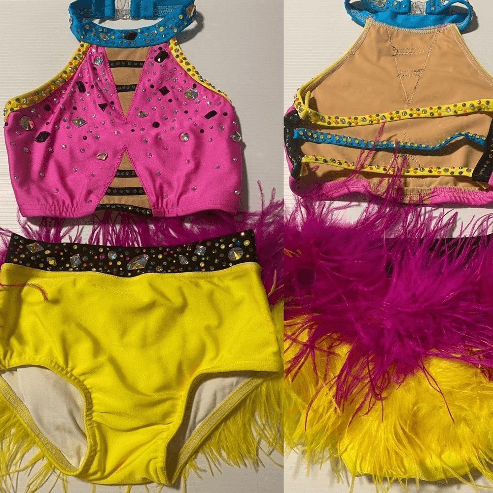 Custom solo dance costume sassy feather contemporary jazz 2 piece LC child/SA
