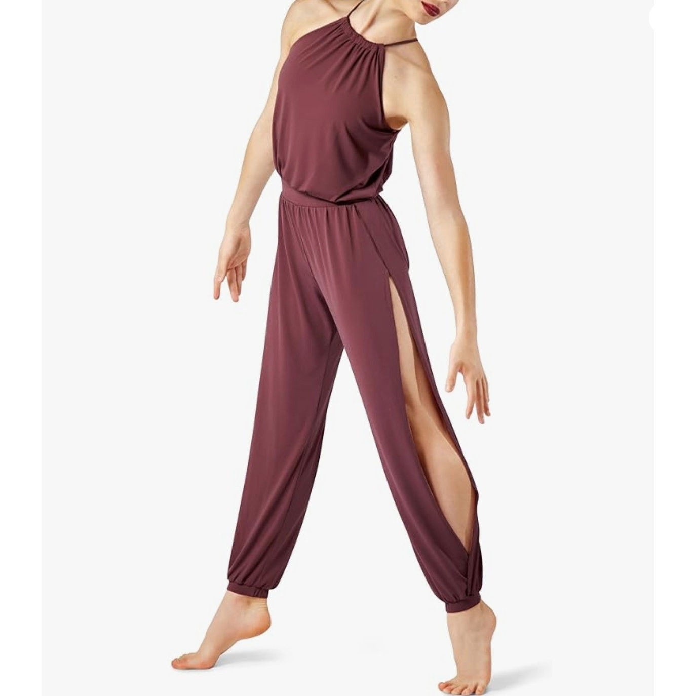WEISSMAN Balera Dance Adult XLA 16/18 Split Leg Unitard Halter Mauve MJ12201