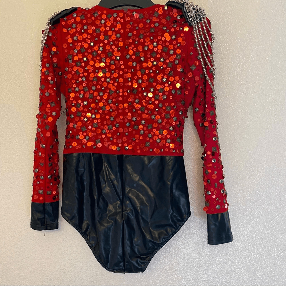 Glamour mature faux leather red goth grunge studed Dance Custom solo costume XLC