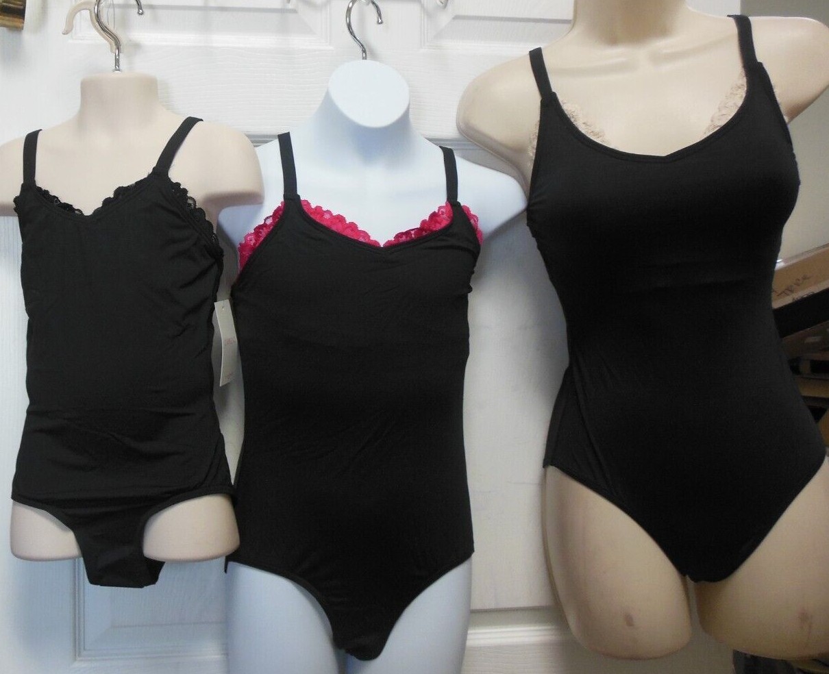CAPEZIO lace trim camisole leotard 11169W Bratek Black ladies szs ENCORE