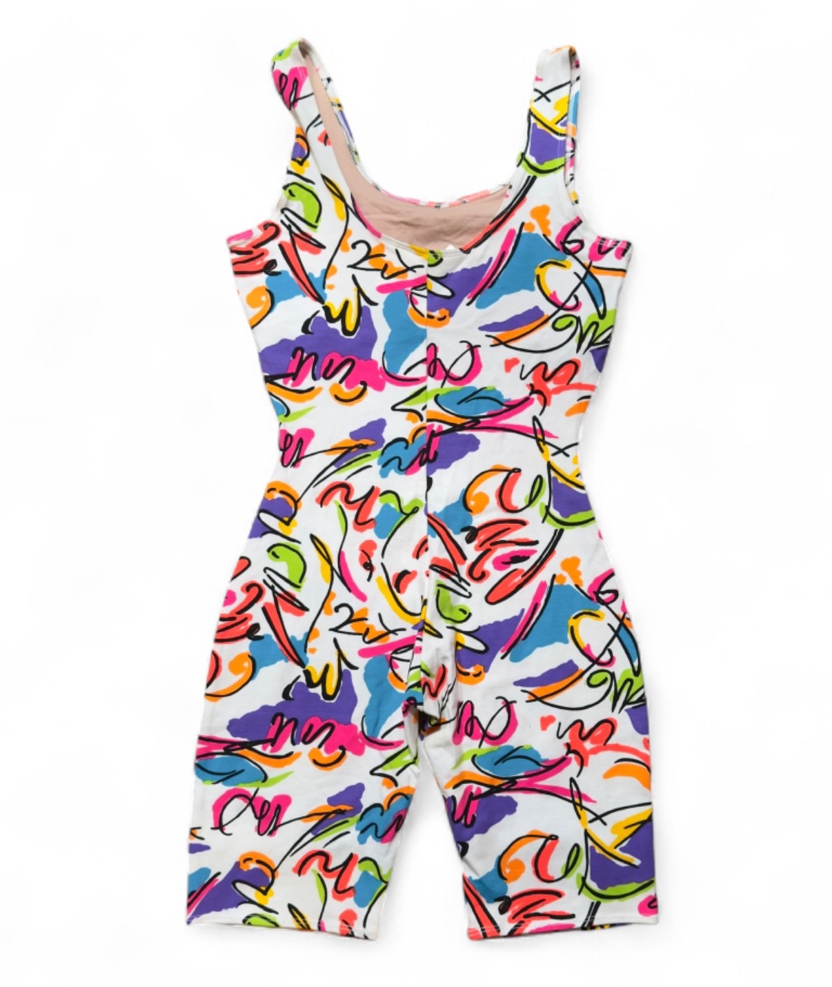 vintage late 80s / early 90s gilda marx california body neon brushstroke unitard