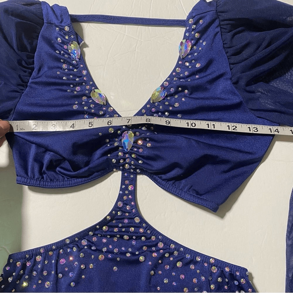 Kelle Competition Dance Costume Navy Blue Long Sleeve Lyrical Solo Adult Medium