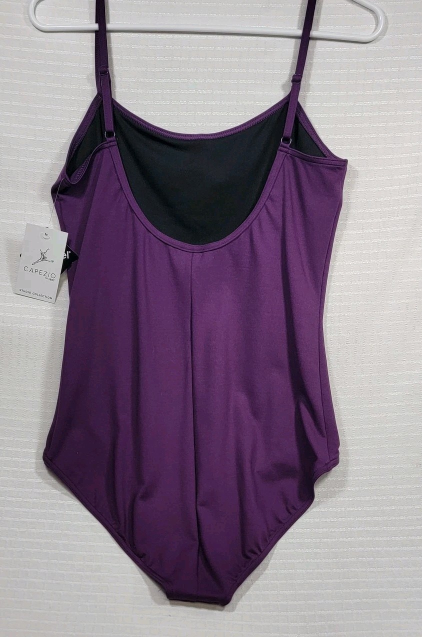 Capezio Pinch Front Camisole Leotard Purple Scoop Back Adjustable Straps SZ XLA