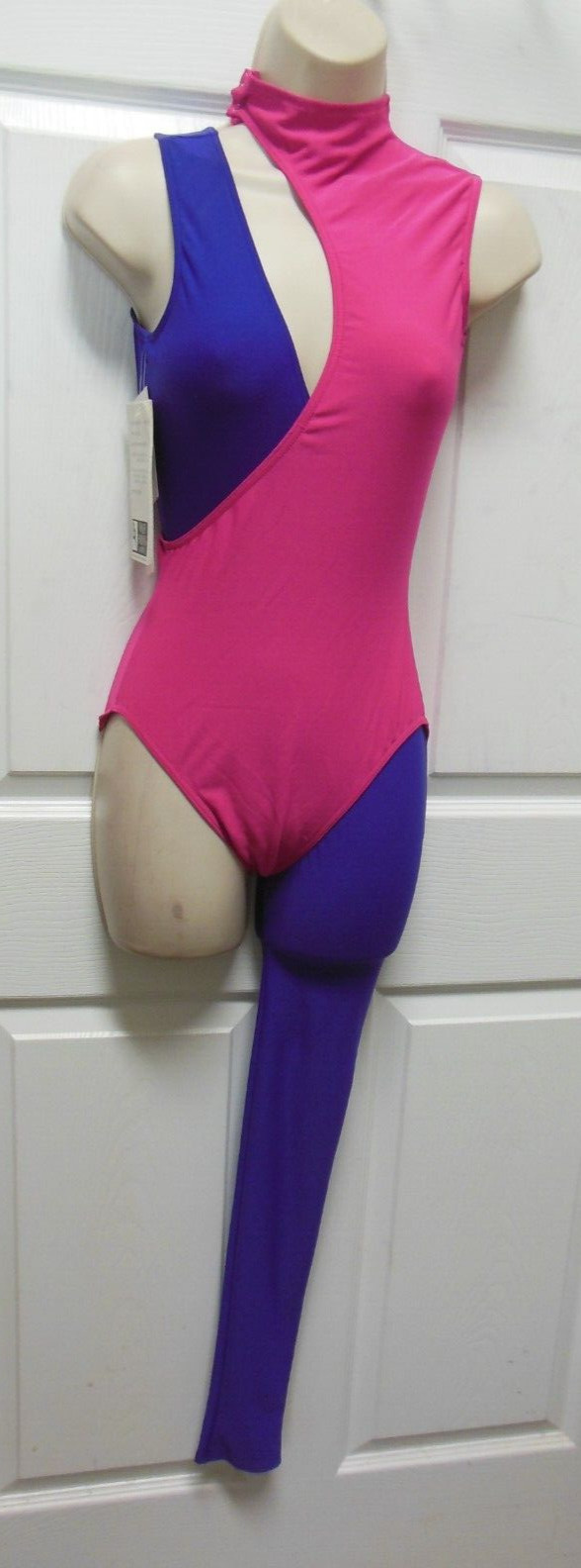 2 pc Set Unitard leotard Asymmetrical Unique SmA MedA.
