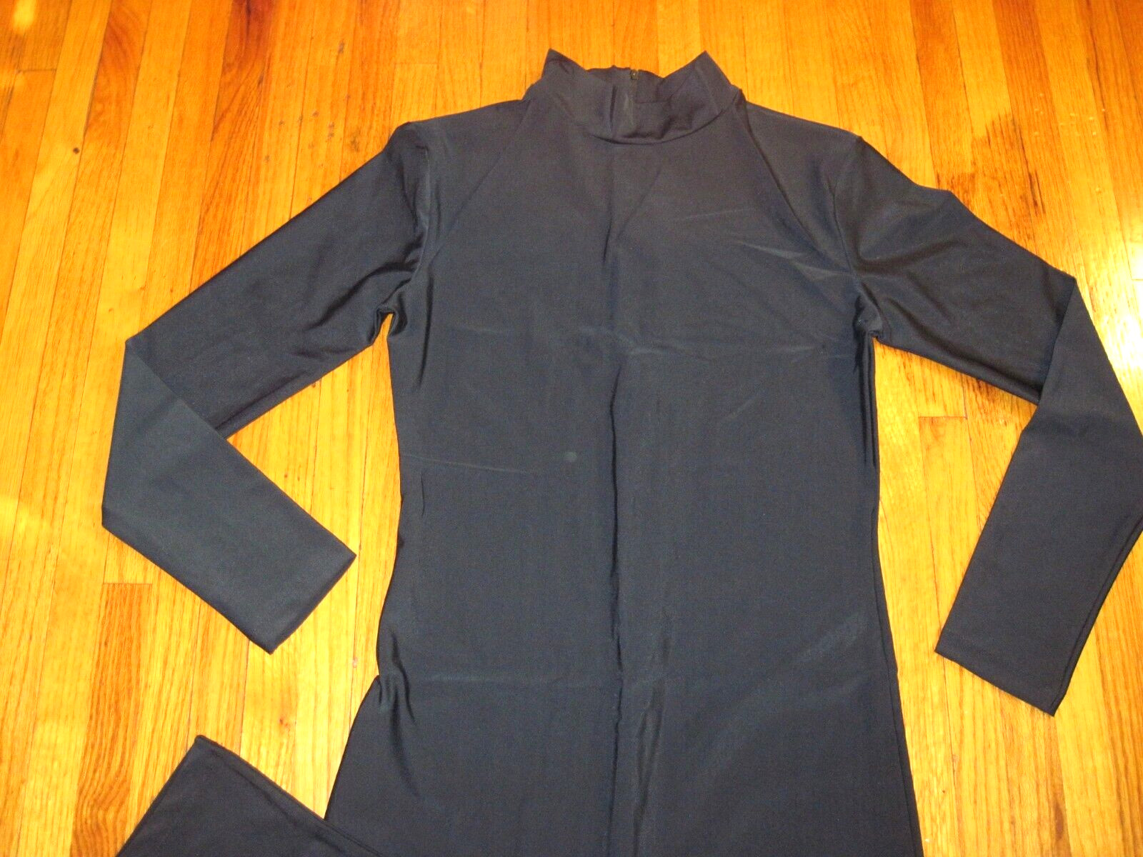 Plus Size Shiny Black Long Sleeve T-Neck Foot Less Unitard Size XL-14-16 New