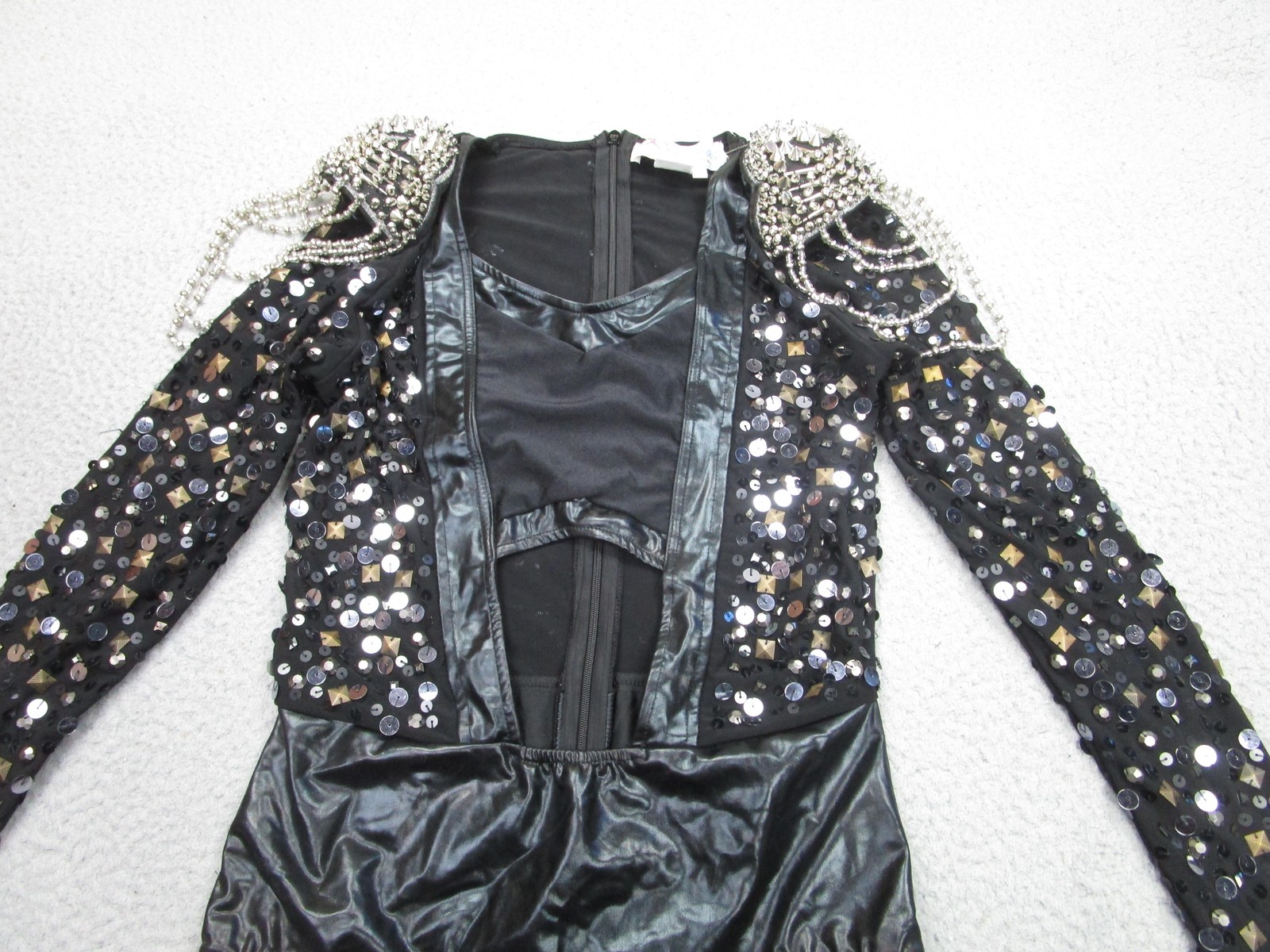 Glamour Costumes Bodysuit Womens L Black Sequin Spiked Studded Shoulder Dance