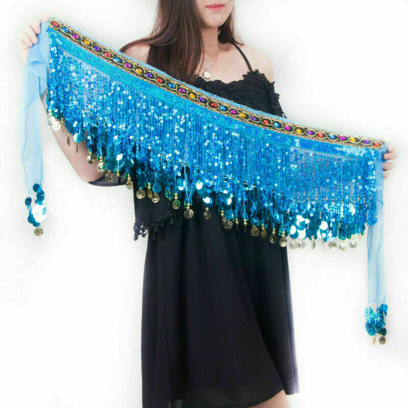 Women Belly Dancing Hip Scarf Wrap Tribal Belt Skirt Chain Fringe Tassel NR9