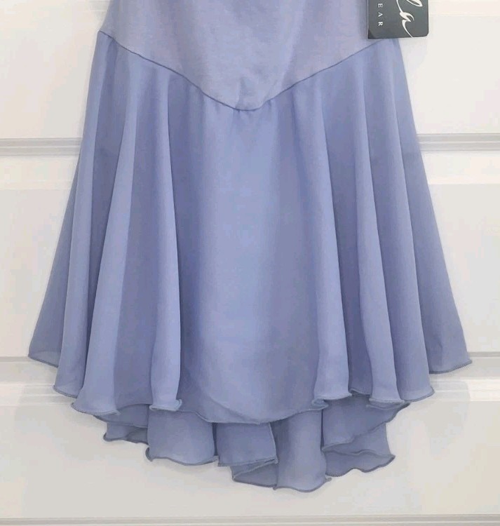NWT Mirella Dancewear Leotard Light Blue with Attached Sheer Chiffon Skirt Sz L